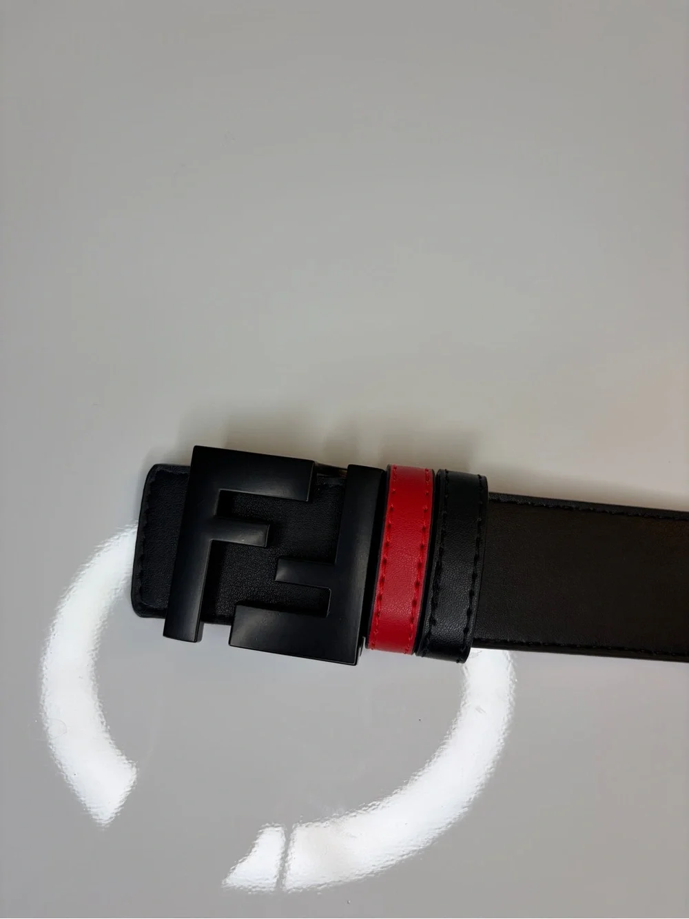 Mens Black and Red FF Genuine Leather Belt Fits Waist 35-37